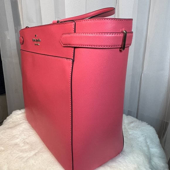 Kate Spade Staci Laptop Tote Triple Compartment Leather Garden Pink - Picture 4 of 8